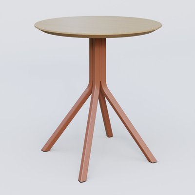 [Pas de famille] - [Pas de sous famille] - Table Basse Fashion Styl piètement 4 branches en métal et plateau bois. Plateau Chêne et pietement Brun cuivré (RAL 8004).