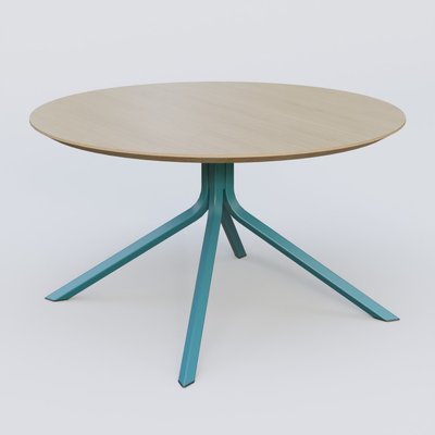 [Pas de famille] - [Pas de sous famille] - Table Basse Fashion Styl piètement 4 pieds en métal et plateau bois. Plateau Chêne et pietement Bleu Petrole (RAL 5025).