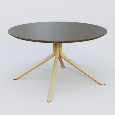 [Pas de famille] - [Pas de sous famille] - Table Basse Fashion Styl piètement 4 pieds en métal et plateau bois. Plateau Chêne Moka et pietement Jaune Cuivre (RAL 1002).