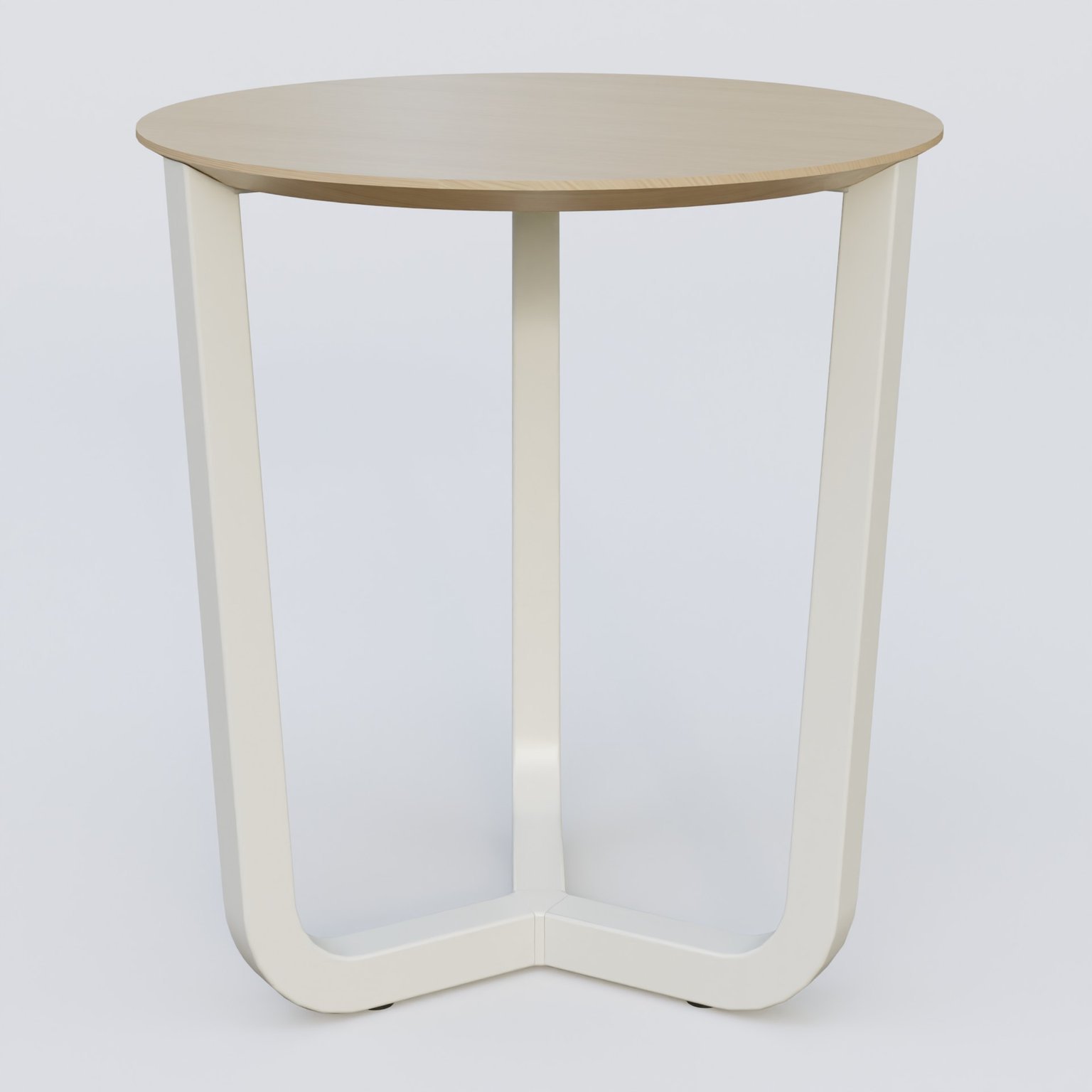Table Basse Fashion Styl piètement tryptique en métal et plateau bois. Plateau Chêne et pietement Blanc (RAL 9010).