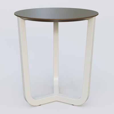 [Pas de famille] - [Pas de sous famille] - Table Basse Fashion Styl piètement tryptique en métal et plateau bois. Plateau Chêne Moka et pietement Blanc (RAL 9010).