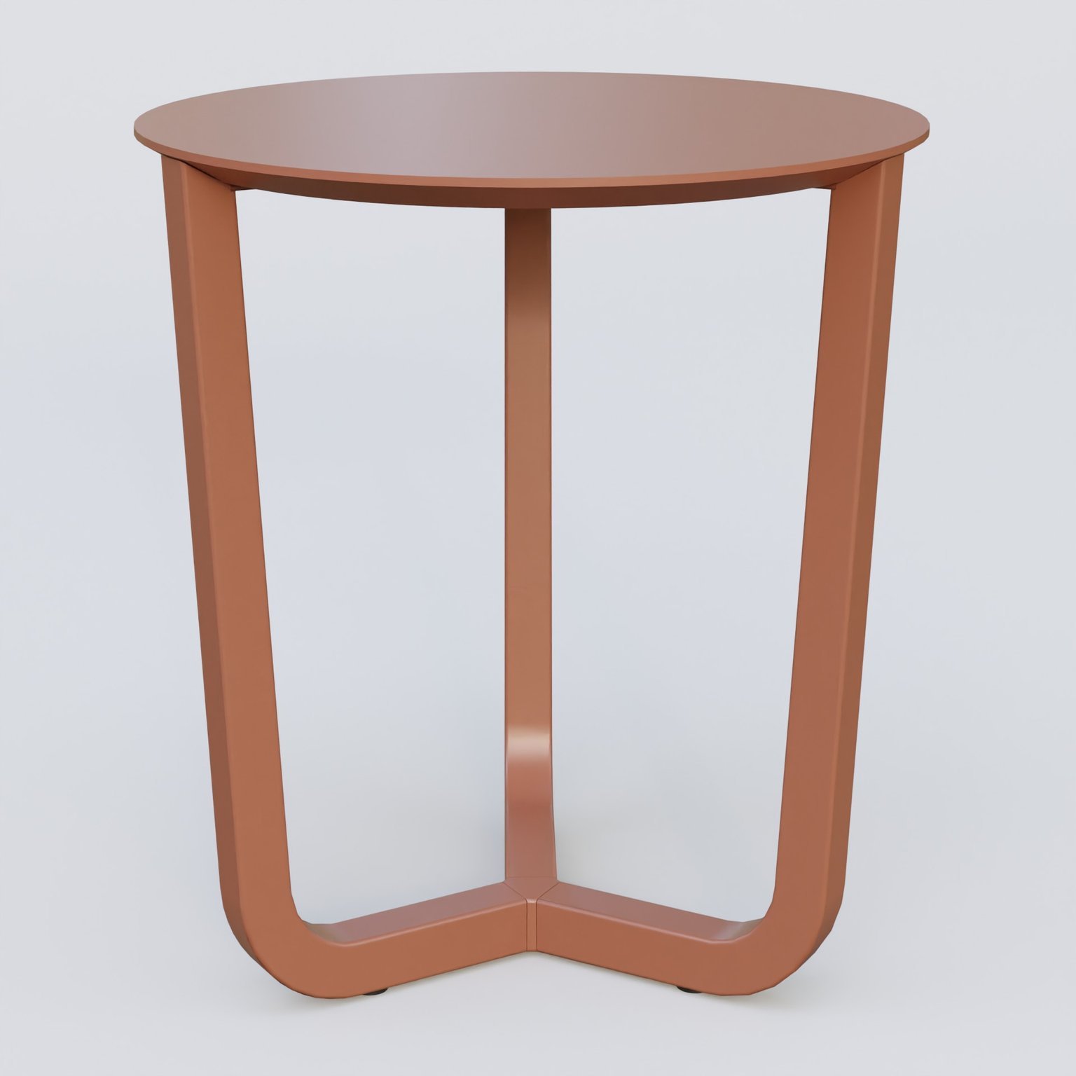 Table Basse Fashion Styl piètement tryptique en métal et plateau bois. Plateau Brun cuivré (RAL 8004) et pietement Brun cuivré (RAL 8004).