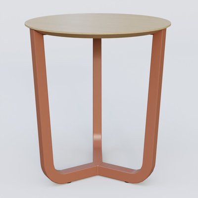 [Pas de famille] - [Pas de sous famille] - Table Basse Fashion Styl piètement tryptique en métal et plateau bois. Plateau Chêne et pietement Brun cuivré (RAL 8004).