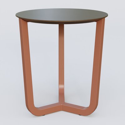 [Pas de famille] - [Pas de sous famille] - Table Basse Fashion Styl piètement tryptique en métal et plateau bois. Plateau Chêne Moka et pietement Brun cuivré (RAL 8004).