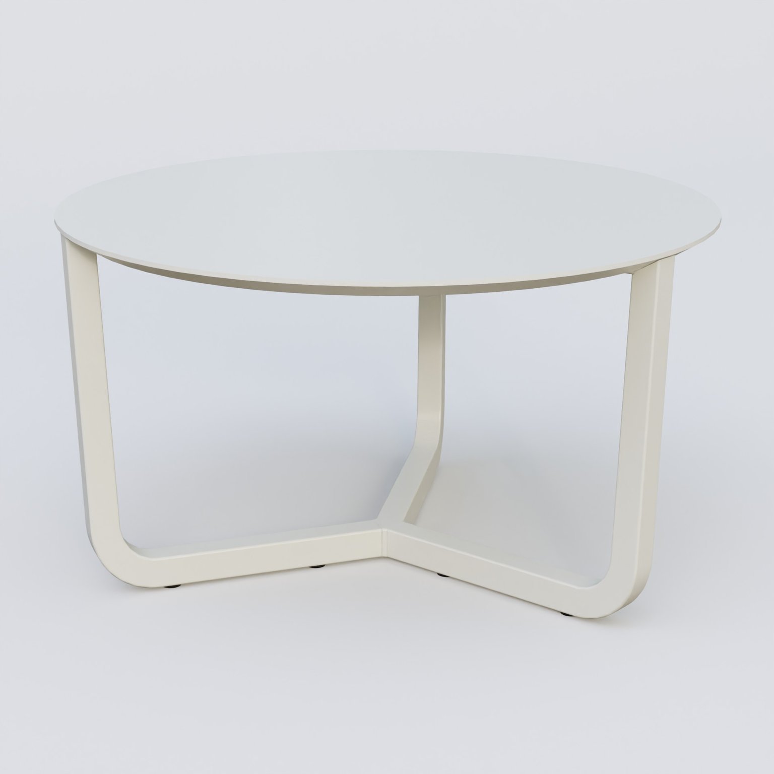 Table Basse Fashion Styl piètement tryptique en métal et plateau bois. Plateau Blanc (RAL 9010) et pietement Blanc (RAL 9010).