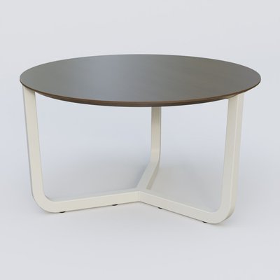 [Pas de famille] - [Pas de sous famille] - Table Basse Fashion Styl piètement tryptique en métal et plateau bois. Plateau Chêne Moka et pietement Blanc (RAL 9010).