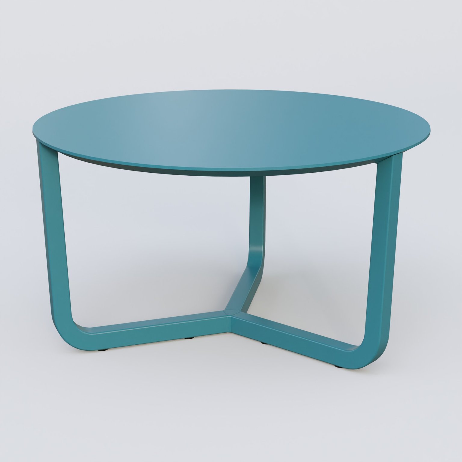 Table Basse Fashion Styl piètement tryptique en métal et plateau bois. Plateau Bleu Petrole (RAL 5025) et pietement Bleu Petrole (RAL 5025).