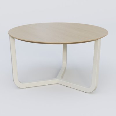 [Pas de famille] - [Pas de sous famille] - Table Basse Fashion Styl piètement tryptique en métal et plateau bois. Plateau Chêne et pietement Blanc (RAL 9010).