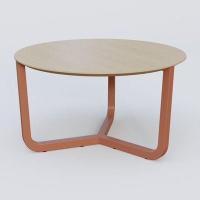 [Pas de famille] - [Pas de sous famille] - Table Basse Fashion Styl piètement tryptique en métal et plateau bois. Plateau Chêne et pietement Brun cuivré (RAL 8004).