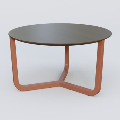 [Pas de famille] - [Pas de sous famille] - Table Basse Fashion Styl piètement tryptique en métal et plateau bois. Plateau Chêne Moka et pietement Brun cuivré (RAL 8004).