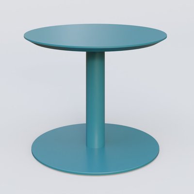 [Pas de famille] - [Pas de sous famille] - Table Basse Fashion Styl piètement colonne en métal et plateau bois. Plateau Bleu Petrole (RAL 5025) et pietement Bleu Petrole (RAL 5025).