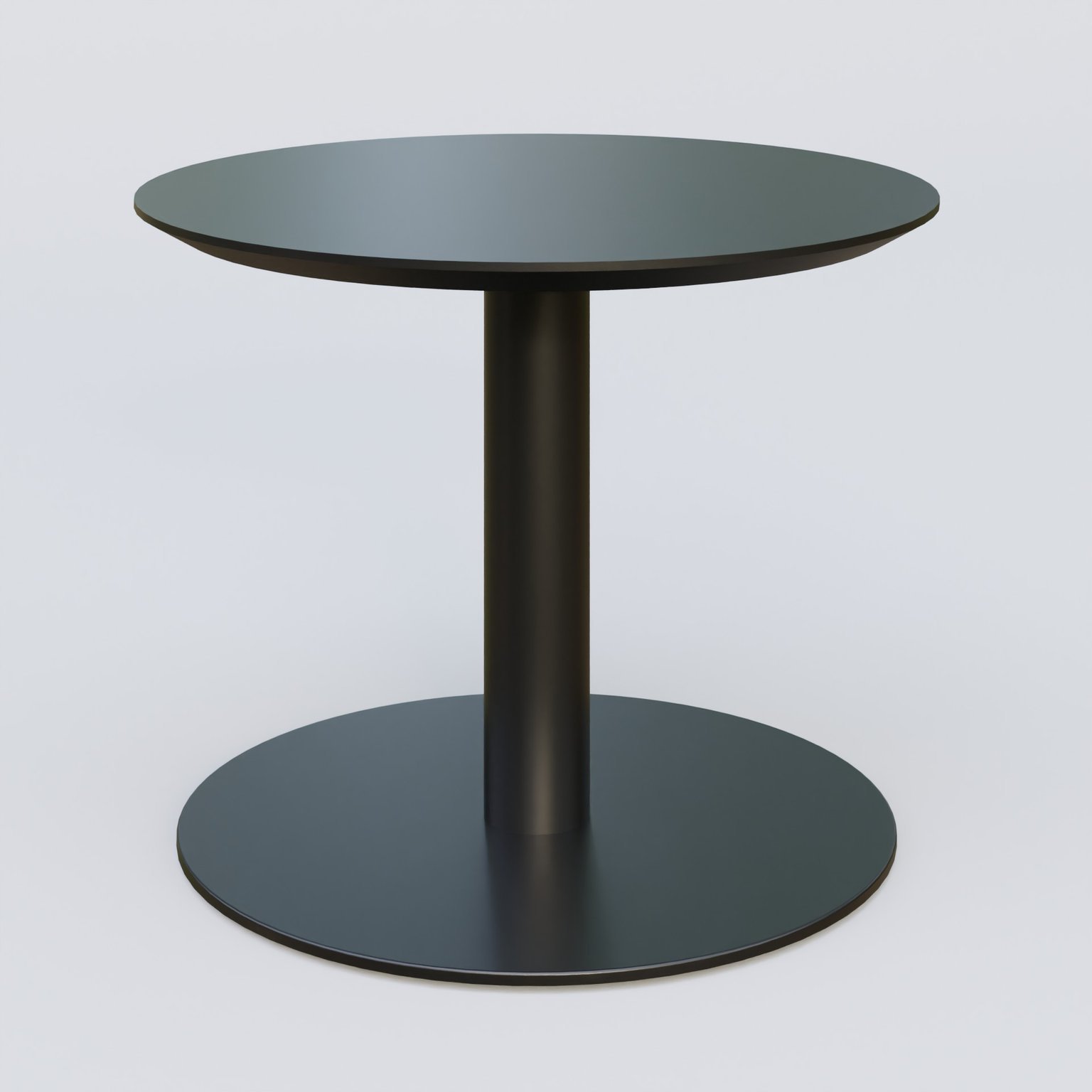 Table Basse Fashion Styl piètement colonne en métal et plateau bois. Plateau Noir (RAL 9005) et pietement Noir (RAL 9005).