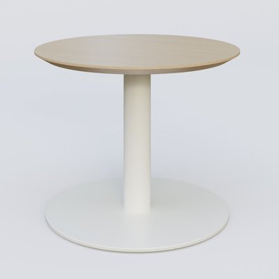 [Pas de famille] - [Pas de sous famille] - Table Basse Fashion Styl piètement colonne en métal et plateau bois. Plateau Chêne et pietement Blanc (RAL 9010).