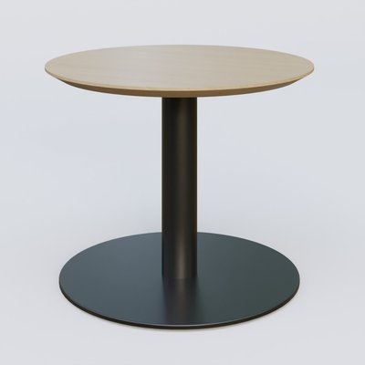 [Pas de famille] - [Pas de sous famille] - Table Basse Fashion Styl piètement colonne en métal et plateau bois. Plateau Chêne et pietement Noir (RAL 9005).