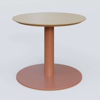 [Pas de famille] - [Pas de sous famille] - Table Basse Fashion Styl piètement colonne en métal et plateau bois. Plateau Chêne et pietement Brun cuivré (RAL 8004).