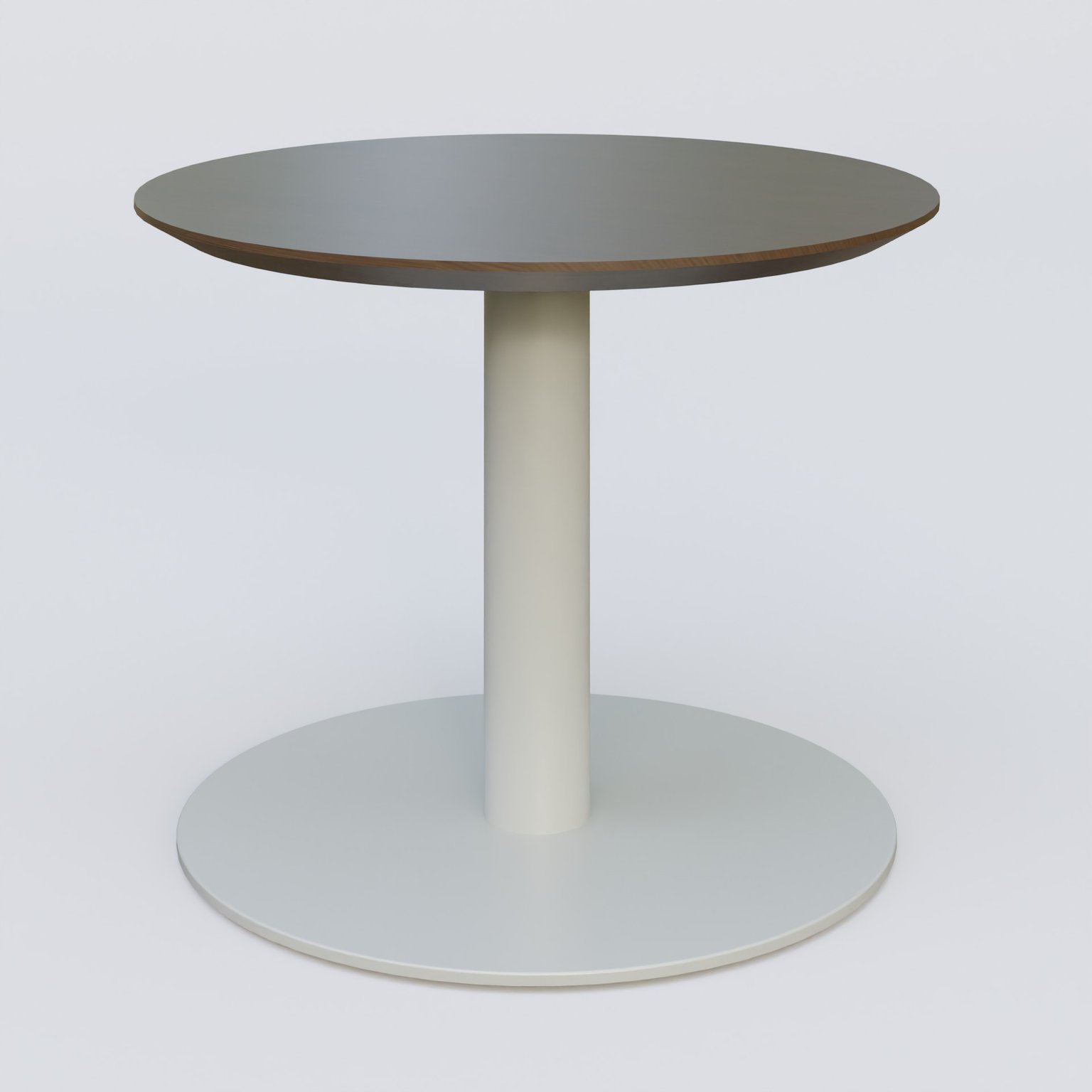 Table Basse Fashion Styl piètement colonne en métal et plateau bois. Plateau Chêne Moka et pietement Gris (RAL 7038).