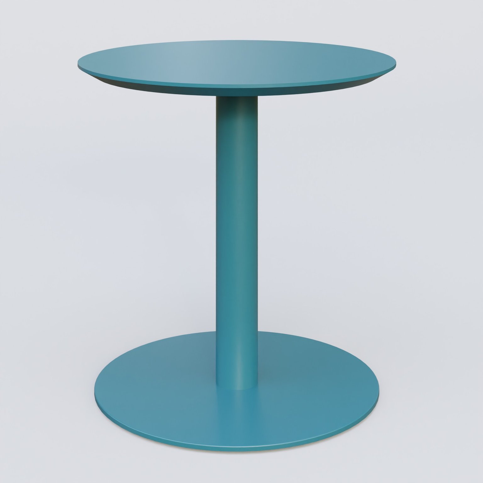 Table Basse Fashion Styl piètement colonne en métal et plateau bois. Plateau Bleu Petrole (RAL 5025) et pietement Bleu Petrole (RAL 5025).