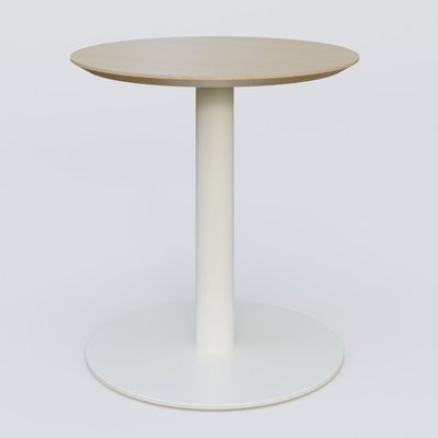 [Pas de famille] - [Pas de sous famille] - Table Basse Fashion Styl piètement colonne en métal et plateau bois. Plateau Chêne et pietement Blanc (RAL 9010).