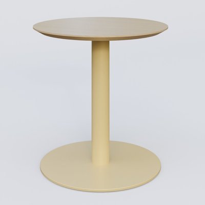 [Pas de famille] - [Pas de sous famille] - Table Basse Fashion Styl piètement colonne en métal et plateau bois. Plateau Chêne et pietement Jaune Cuivre (RAL 1002).