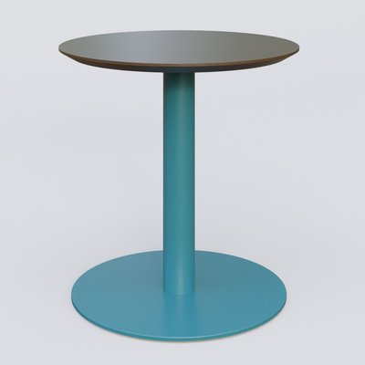 [Pas de famille] - [Pas de sous famille] - Table Basse Fashion Styl piètement colonne en métal et plateau bois. Plateau Chêne Moka et pietement Bleu Petrole (RAL 5025).