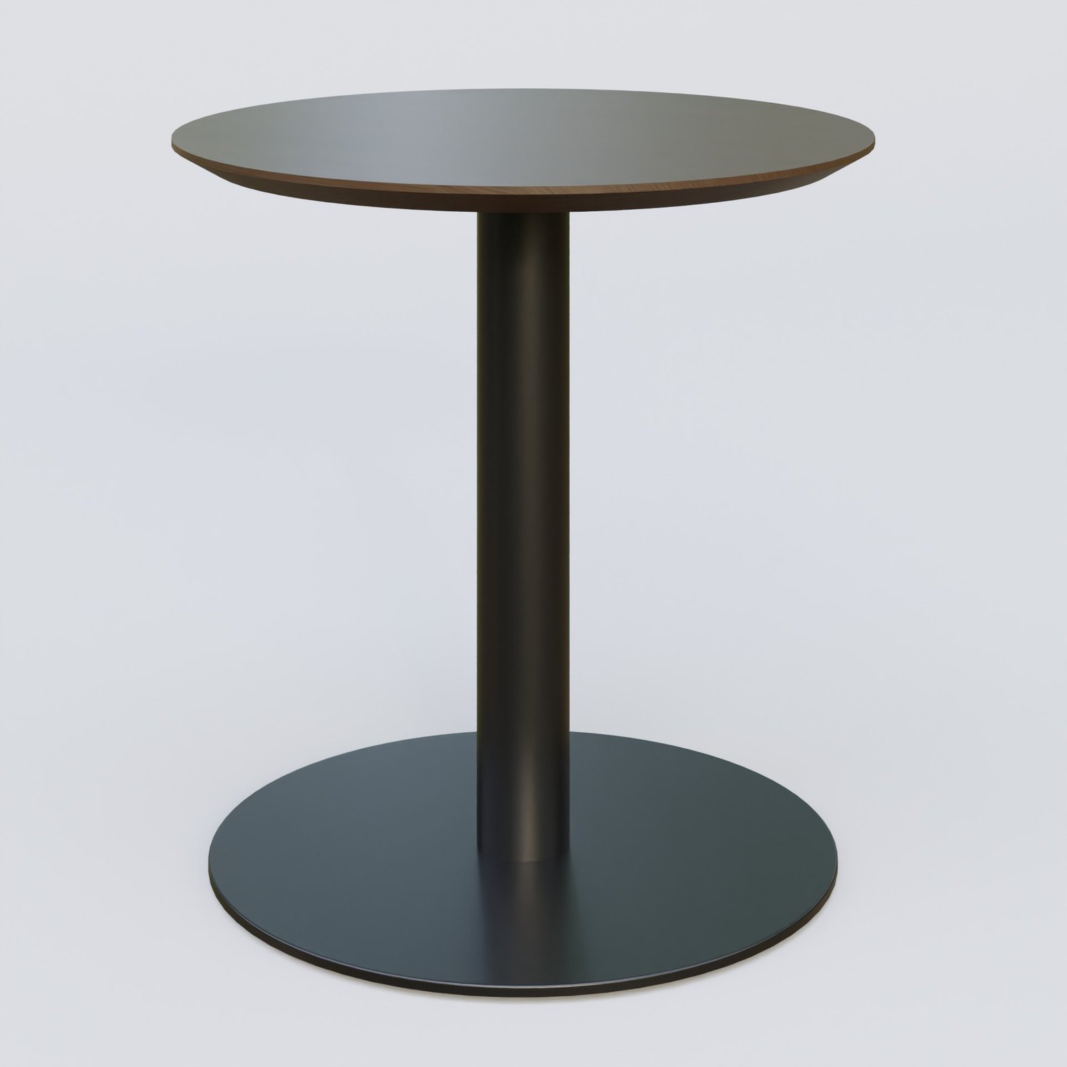 Table Basse Fashion Styl piètement colonne en métal et plateau bois. Plateau Chêne Moka et pietement Noir (RAL 9005).