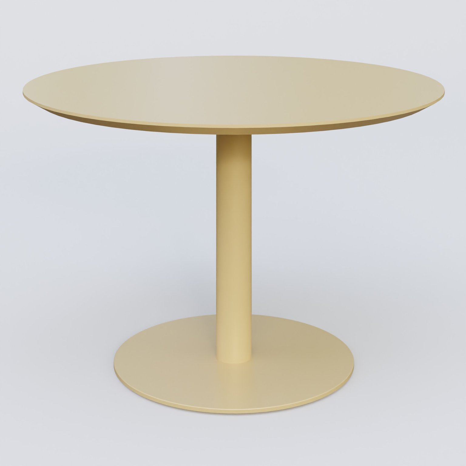 Table Basse Fashion Styl piètement colonne en métal et plateau bois. Plateau Jaune Cuivre (RAL 1002) et pietement Jaune Cuivre (RAL 1002).