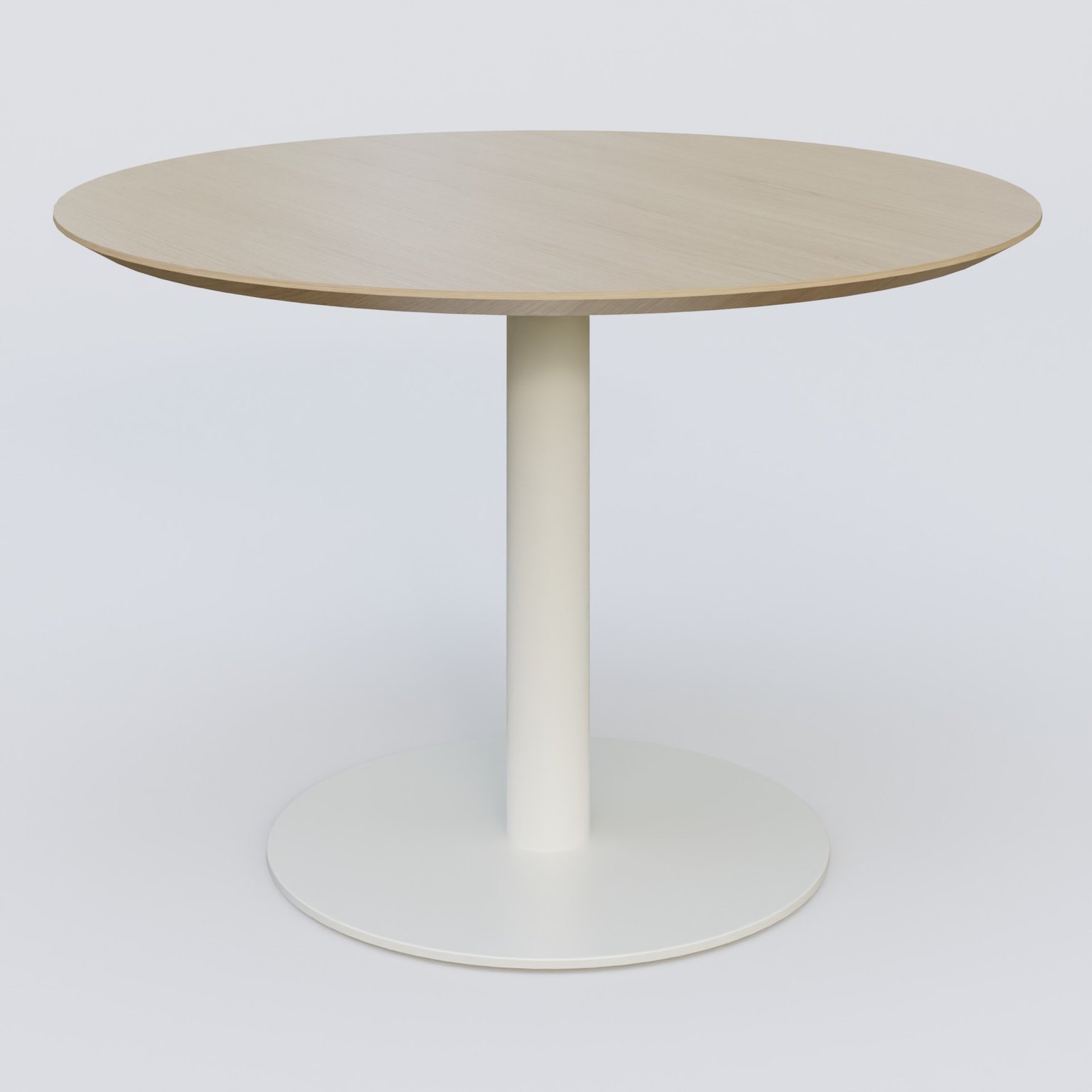 Table Basse Fashion Styl piètement colonne en métal et plateau bois. Plateau Chêne et pietement Blanc (RAL 9010).