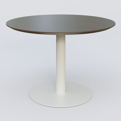 [Pas de famille] - [Pas de sous famille] - Table Basse Fashion Styl piètement colonne en métal et plateau bois. Plateau Chêne Moka et pietement Blanc (RAL 9010).