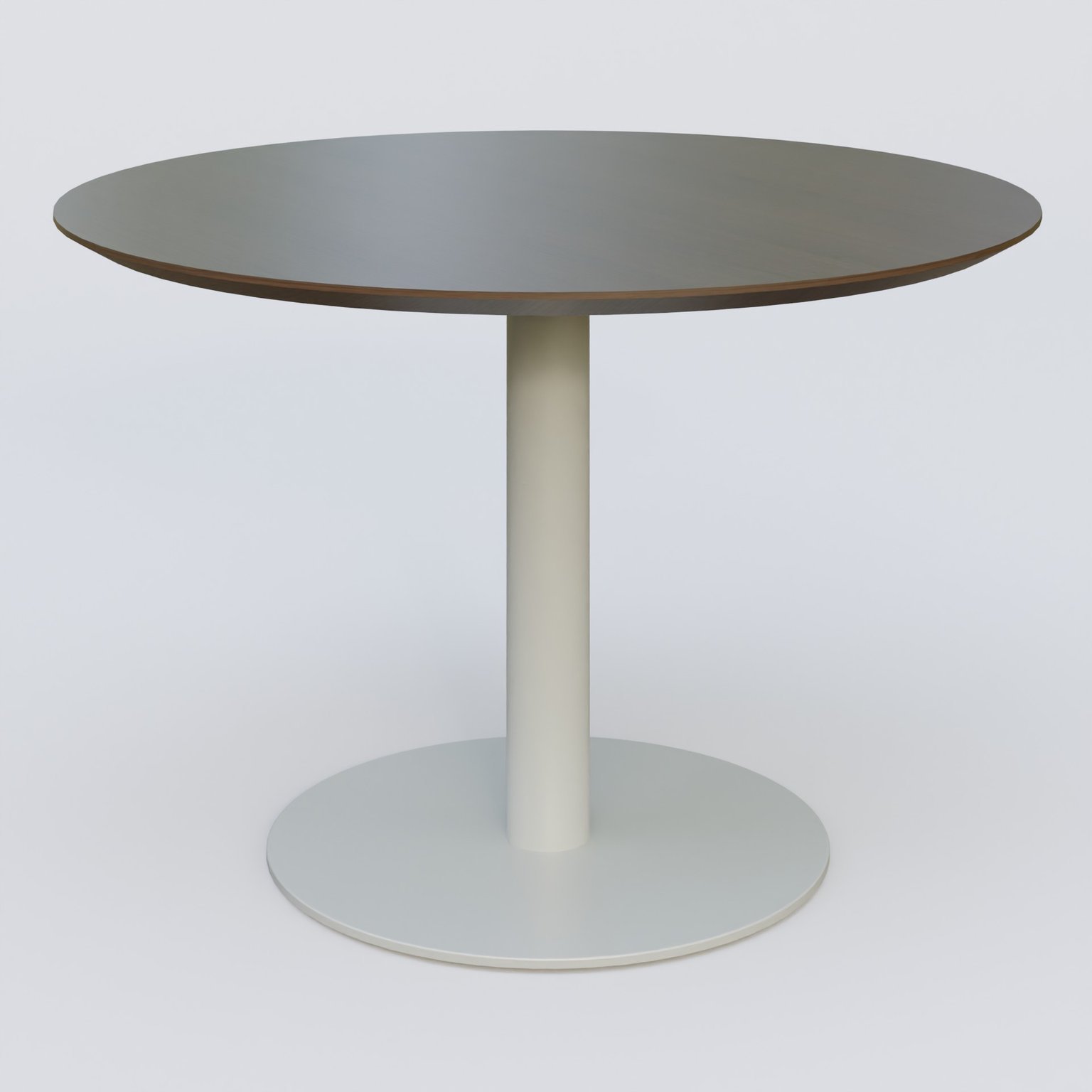 Table Basse Fashion Styl piètement colonne en métal et plateau bois. Plateau Chêne Moka et pietement Gris (RAL 7038).