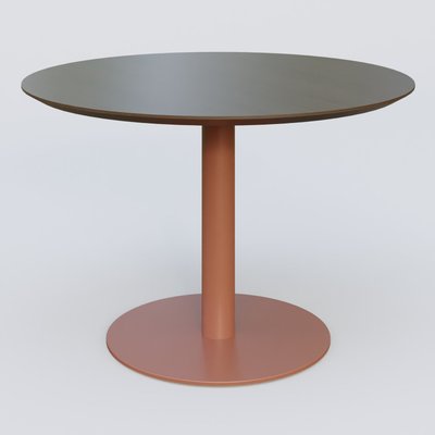 [Pas de famille] - [Pas de sous famille] - Table Basse Fashion Styl piètement colonne en métal et plateau bois. Plateau Chêne Moka et pietement Brun cuivré (RAL 8004).