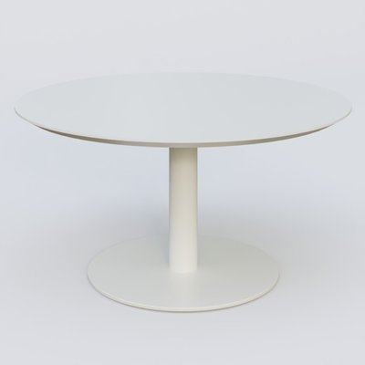 [Pas de famille] - [Pas de sous famille] - Table Basse Fashion Styl piètement colonne en métal et plateau bois. Plateau Blanc (RAL 9010) et pietement Blanc (RAL 9010).