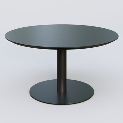 [Pas de famille] - [Pas de sous famille] - Table Basse Fashion Styl piètement colonne en métal et plateau bois. Plateau Noir (RAL 9005) et pietement Noir (RAL 9005).