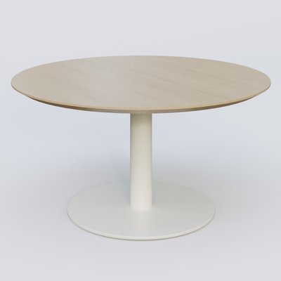 [Pas de famille] - [Pas de sous famille] - Table Basse Fashion Styl piètement colonne en métal et plateau bois. Plateau Chêne et pietement Blanc (RAL 9010).