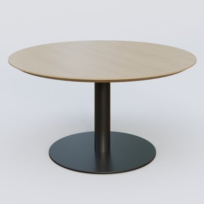 [Pas de famille] - [Pas de sous famille] - Table Basse Fashion Styl piètement colonne en métal et plateau bois. Plateau Chêne et pietement Noir (RAL 9005).