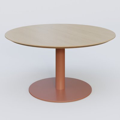 [Pas de famille] - [Pas de sous famille] - Table Basse Fashion Styl piètement colonne en métal et plateau bois. Plateau Chêne et pietement Brun cuivré (RAL 8004).