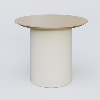 [Pas de famille] - [Pas de sous famille] - Table Basse Fashion Styl piètement colonne en métal D-26cm et plateau bois. Plateau Chêne et pietement Blanc (RAL 9010).