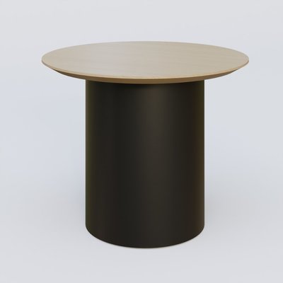 [Pas de famille] - [Pas de sous famille] - Table Basse Fashion Styl piètement colonne en métal D-26cm et plateau bois. Plateau Chêne et pietement Noir (RAL 9005).
