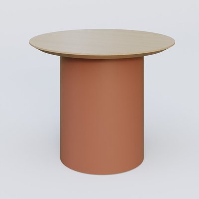 [Pas de famille] - [Pas de sous famille] - Table Basse Fashion Styl piètement colonne en métal D-26cm et plateau bois. Plateau Chêne et pietement Brun cuivré (RAL 8004).