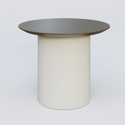 [Pas de famille] - [Pas de sous famille] - Table Basse Fashion Styl piètement colonne en métal D-26cm et plateau bois. Plateau Chêne Moka et pietement Blanc (RAL 9010).