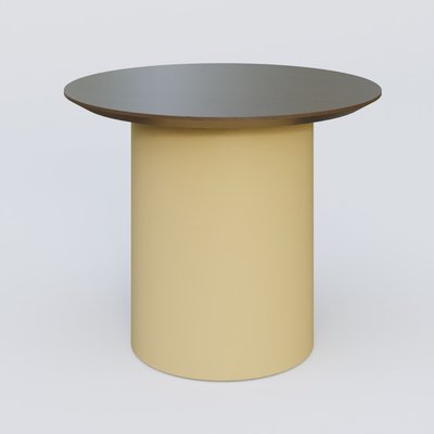 [Pas de famille] - [Pas de sous famille] - Table Basse Fashion Styl piètement colonne en métal D-26cm et plateau bois. Plateau Chêne Moka et pietement Jaune Cuivre (RAL 1002).