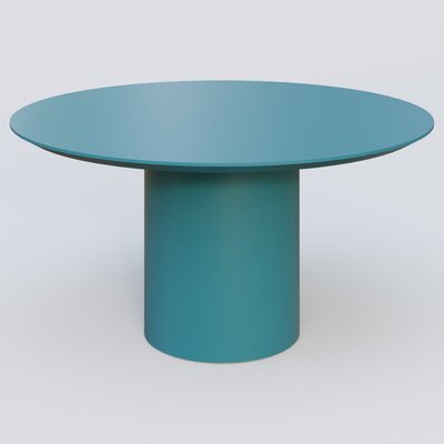 [Pas de famille] - [Pas de sous famille] - Table Basse Fashion Styl piètement colonne en métal D-26cm et plateau bois. Plateau Bleu Petrole (RAL 5025) et pietement Bleu Petrole (RAL 5025).