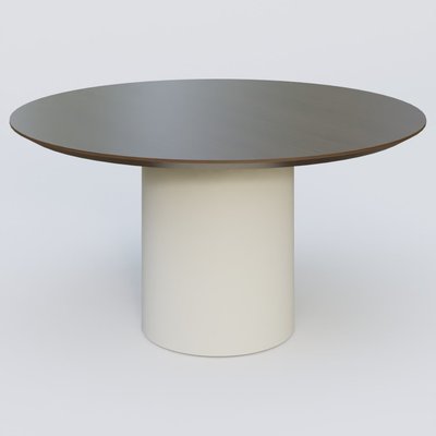 [Pas de famille] - [Pas de sous famille] - Table Basse Fashion Styl piètement colonne en métal D-26cm et plateau bois. Plateau Chêne Moka et pietement Blanc (RAL 9010).