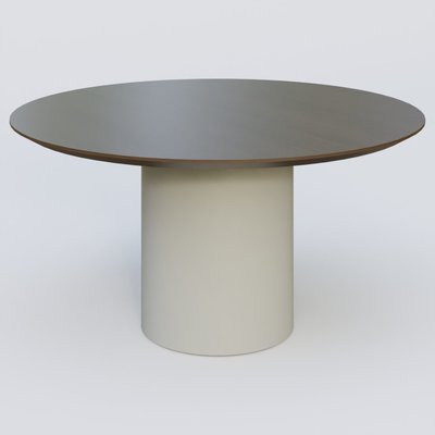[Pas de famille] - [Pas de sous famille] - Table Basse Fashion Styl piètement colonne en métal D-26cm et plateau bois. Plateau Chêne Moka et pietement Gris (RAL 7038).