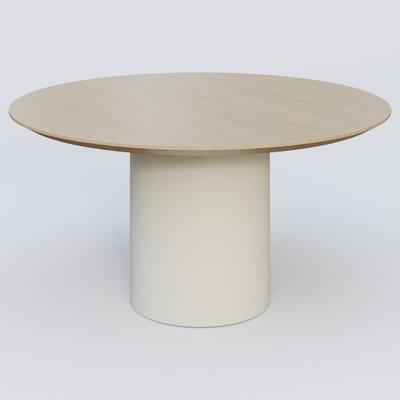 [Pas de famille] - [Pas de sous famille] - Table Basse Fashion Styl piètement colonne en métal D-26cm et plateau bois. Plateau Chêne et pietement Blanc (RAL 9010).