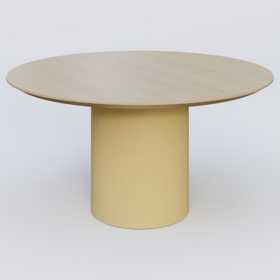 [Pas de famille] - [Pas de sous famille] - Table Basse Fashion Styl piètement colonne en métal D-26cm et plateau bois. Plateau Chêne et pietement Jaune Cuivre (RAL 1002).