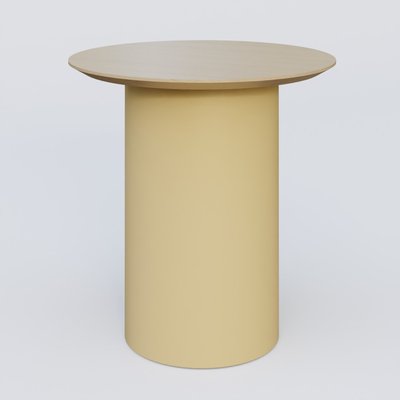 [Pas de famille] - [Pas de sous famille] - Table Basse Fashion Styl piètement colonne en métal D-26cm et plateau bois. Plateau Chêne et pietement Jaune Cuivre (RAL 1002).