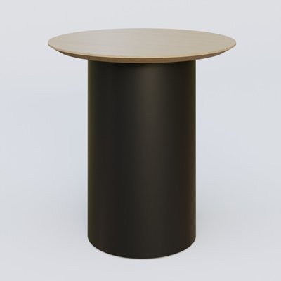 [Pas de famille] - [Pas de sous famille] - Table Basse Fashion Styl piètement colonne en métal D-26cm et plateau bois. Plateau Chêne et pietement Noir (RAL 9005).