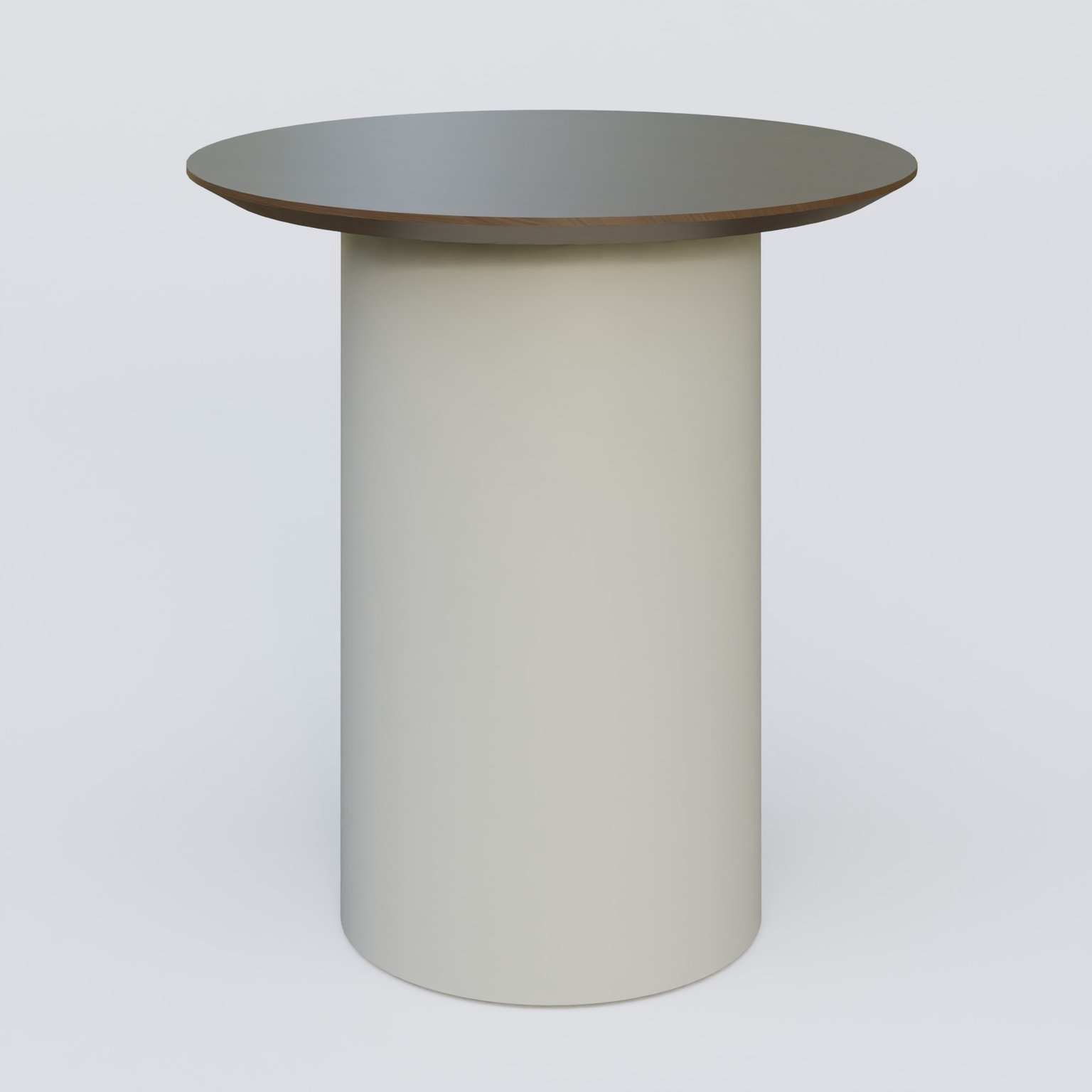 Table Basse Fashion Styl piètement colonne en métal D-26cm et plateau bois. Plateau Chêne Moka et pietement Gris (RAL 7038).