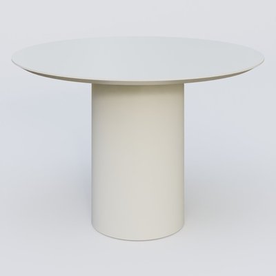[Pas de famille] - [Pas de sous famille] - Table Basse Fashion Styl piètement colonne en métal D-26cm et plateau bois. Plateau Blanc (RAL 9010) et pietement Blanc (RAL 9010).