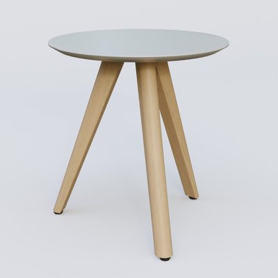 [Pas de famille] - [Pas de sous famille] - Table Basse Fashion Styl piètement 3 pieds en bois et plateau bois. Plateau Gris (RAL 7038) et pietement Chêne.